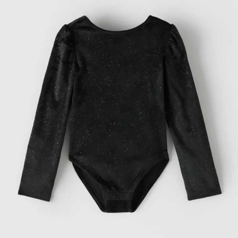 Zara Sparkly Black Kids Velvet One Piece Bodysuit Sz 8